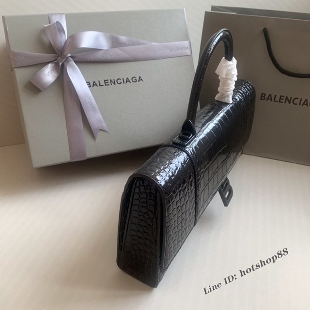 Balenciaga專櫃爆款鱷魚黑黑扣手提女包 巴黎世家長款Hourglass沙漏包 fyj1595